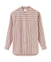 Isabel Marant Striped Long Sleeve Band Collar Shirt In Nude