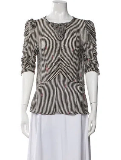 Pre-owned Isabel Marant Striped Crew Neck Blouse In White