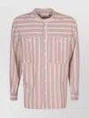 Isabel Marant Striped Long Sleeve Band Collar Shirt In Pink