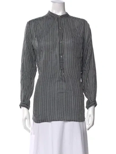 Pre-owned Isabel Marant Striped Long Sleeve Button-up Top In Black