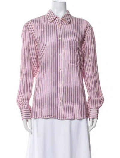 Pre-owned Isabel Marant Striped Long Sleeve Button-up Top In White