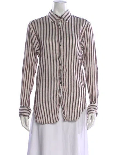 Pre-owned Isabel Marant Striped Long Sleeve Button-up Top In White
