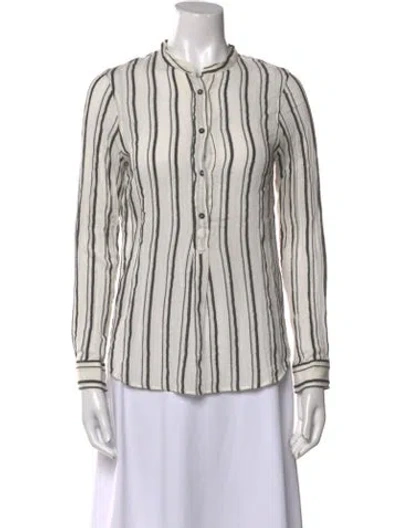 Pre-owned Isabel Marant Striped Mock Neck Button-up Top In White