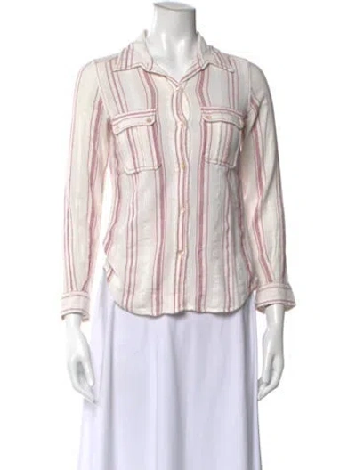Pre-owned Isabel Marant Striped Mock Neck Button-up Top In White