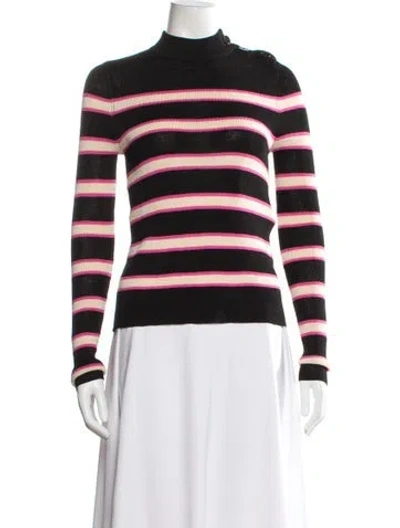 Pre-owned Isabel Marant Striped Mock Neck Sweater In Black