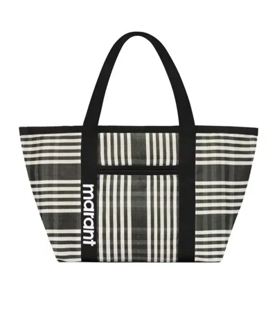 Isabel Marant Striped Pattern Top Handle Bag In Black