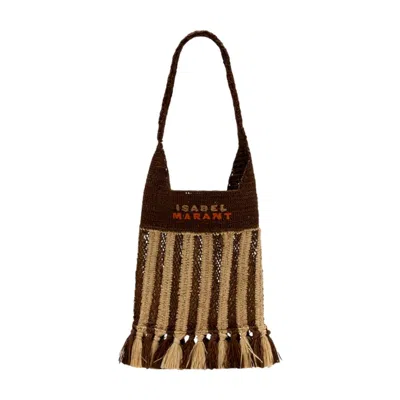 Isabel Marant Handwoven Raffia Tote Bag With Fringe And Logo Detail In Brown