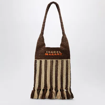 Isabel Marant Handwoven Raffia Tote Bag With Fringe And Logo Detail In Brown