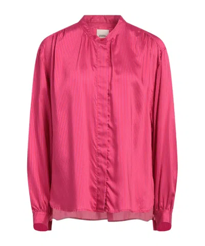 Isabel Marant Striped Satin Longsleeve Shirt In Pink