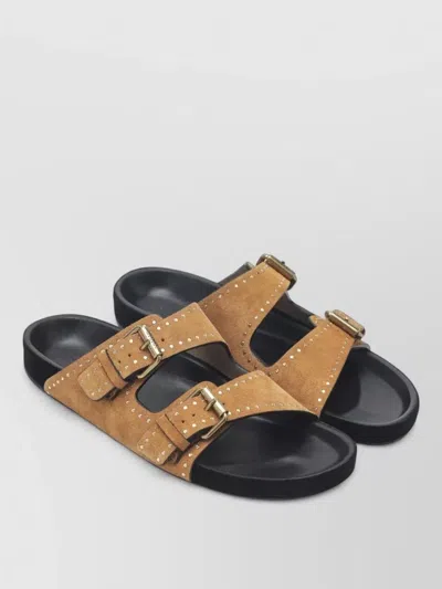 Isabel Marant Studded Flat Sole Open Toe Slides In Brown