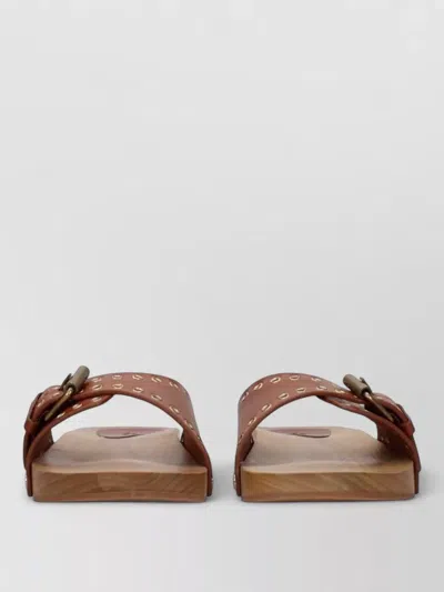 Isabel Marant Studded Leather Slide Sandals In Brown