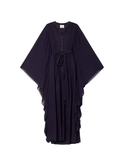 Isabel Marant Studded Ruffle Silk Dress In Purple