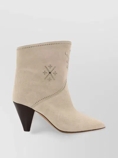 ISABEL MARANT STUDDED SUEDE ANKLE BOOTS WITH CONE HEEL
