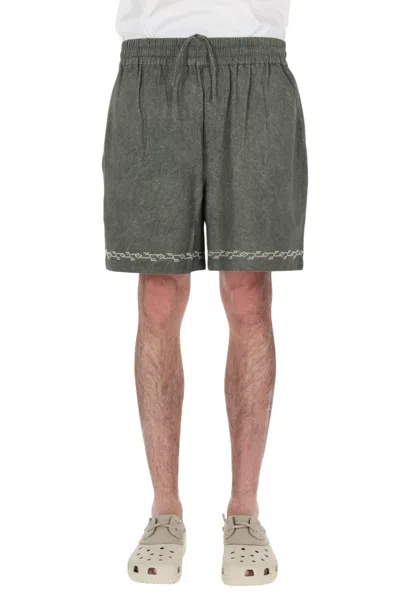 Isabel Marant Zilan Embroidered Cotton Drawstring Shorts In Green