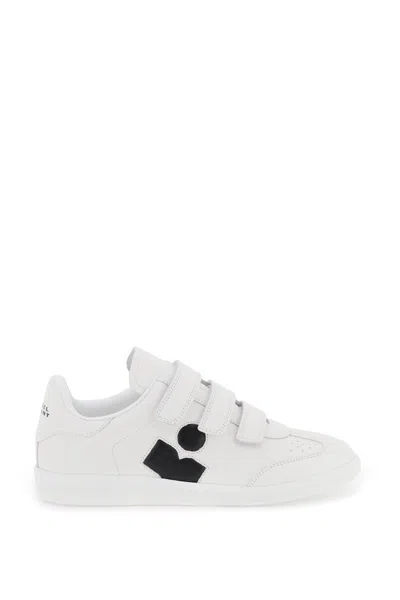 Isabel Marant Stylish White Leather Sneakers With Contrasting Logo And Logo Print For Women