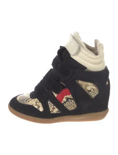 Pre-owned Isabel Marant Suede Animal Print Wedge Sneakers In Neutrals