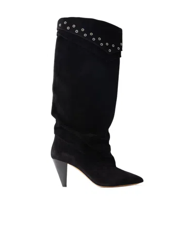 Isabel Marant Lezra Embellished Suede Ankle Boots In Black