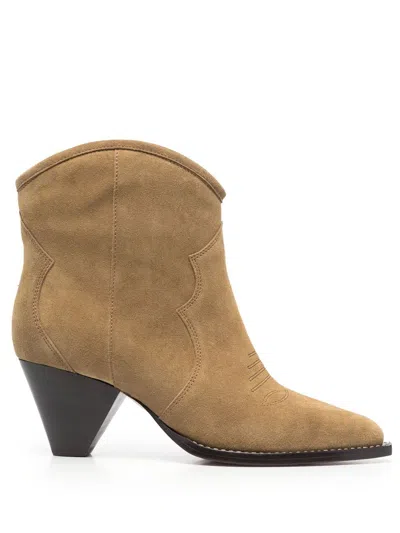 Isabel Marant Darzio Texan Ankle Boots In Taupe Suede In Beige