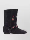 Isabel Marant Suede Ankle Boots With Fringe And Embroidery In Black