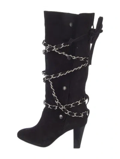 Pre-owned Isabel Marant Suede Chain-link Accents Lace-up Boots In Black