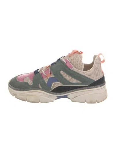 Pre-owned Isabel Marant Suede Colorblock Pattern Chunky Sneakers In Green
