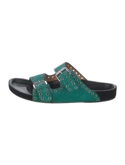 Pre-owned Isabel Marant Suede Colorblock Pattern Slides In Green