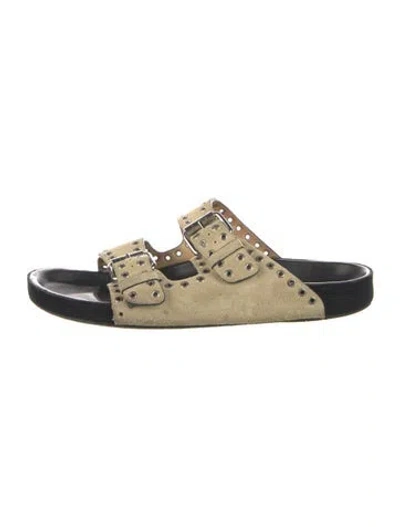 Pre-owned Isabel Marant Suede Colorblock Pattern Slides In Neutral