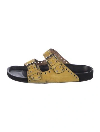 Pre-owned Isabel Marant Suede Colorblock Pattern Slides In Yellow