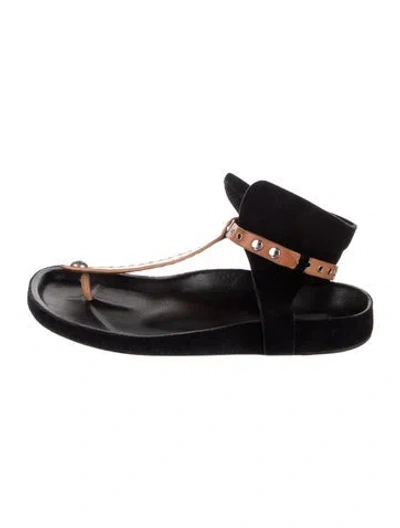 Pre-owned Isabel Marant Suede Colorblock Pattern T-strap Sandals In Black
