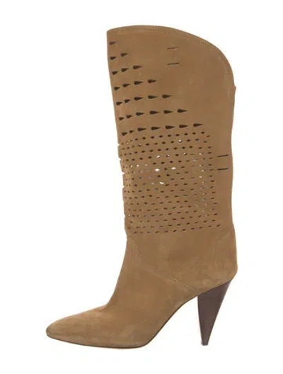 Pre-owned Isabel Marant Suede Colorblock Pattern Western Boots In Brown