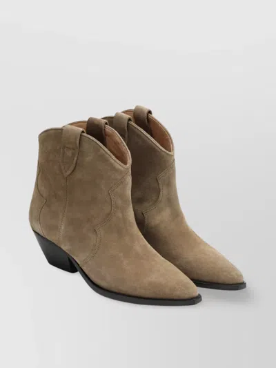 Isabel Marant Suede Cowboy Ankle Boots With Stacked Heel