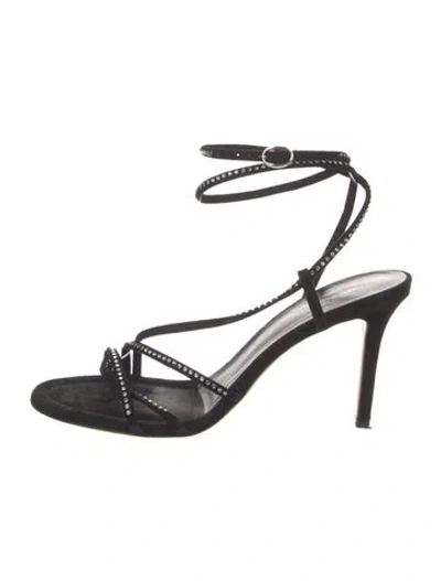 Pre-owned Isabel Marant Suede Crystal Embellishments Sandals In Black