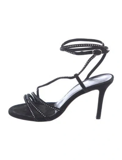 Pre-owned Isabel Marant Suede Crystal Embellishments Sandals In Black