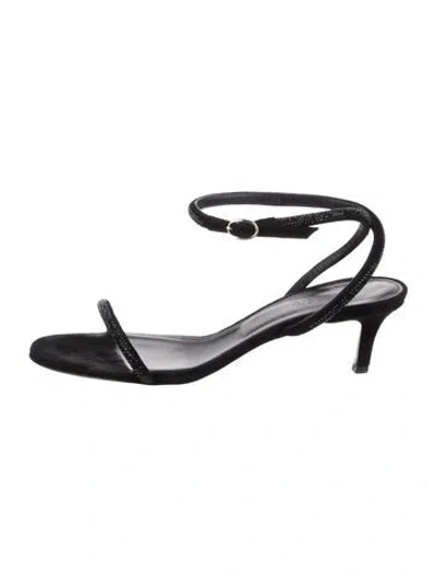 Pre-owned Isabel Marant Suede Crystal Embellishments Slingback Sandals In Black