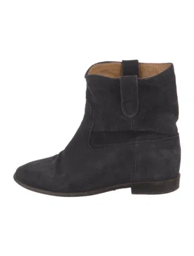 Pre-owned Isabel Marant Suede Distressed Accents Moto Boots In Blue