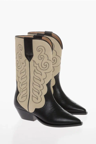 Isabel Marant 40mm Two-tone Leather Western Boots In Black