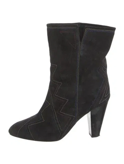 Pre-owned Isabel Marant Suede Embroidered Accent Boots In Black