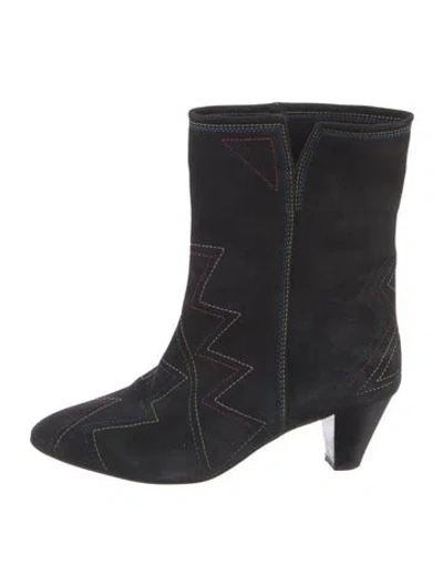 Pre-owned Isabel Marant Suede Embroidered Accent Moto Boots In Black