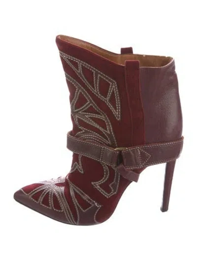 Pre-owned Isabel Marant Suede Embroidered Accent Rain Boots In Burgundy
