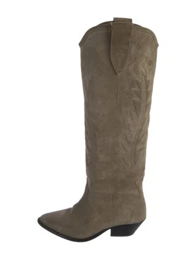 Pre-owned Isabel Marant Suede Embroidered Accent Riding Boots In Green