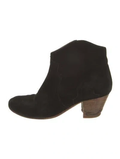 Pre-owned Isabel Marant Suede Embroidered Accent Western Boots In Black