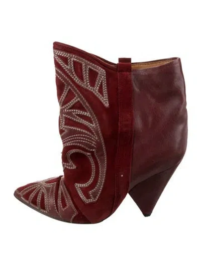 Pre-owned Isabel Marant Suede Embroidered Accent Western Boots In Burgundy