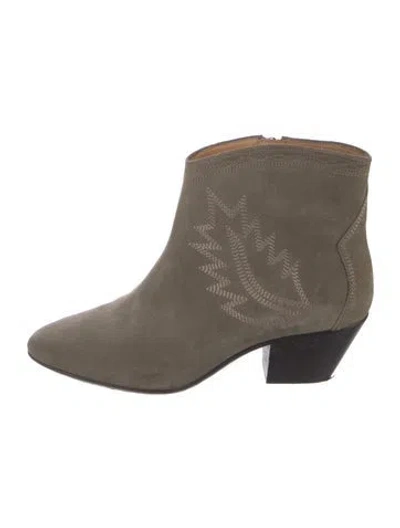 Pre-owned Isabel Marant Suede Embroidered Accent Western Boots In Neutral