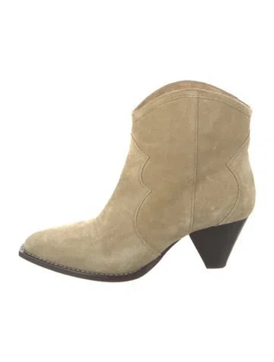 Pre-owned Isabel Marant Suede Embroidered Accent Western Boots In Neutral