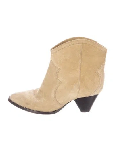 Pre-owned Isabel Marant Suede Embroidered Accent Western Boots In Neutrals