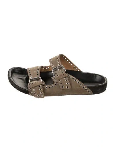 Pre-owned Isabel Marant Suede Eyelet Trim Slides In Brown