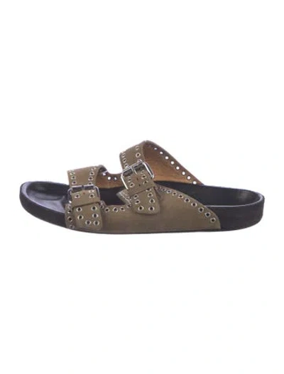 Pre-owned Isabel Marant Suede Eyelet Trim Slides In Brown