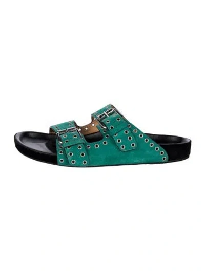 Pre-owned Isabel Marant Suede Eyelet Trim Slides In Green