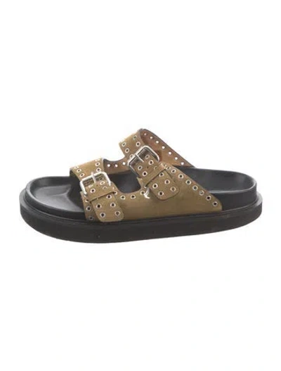 Pre-owned Isabel Marant Suede Eyelet Trim Slides In Neutrals