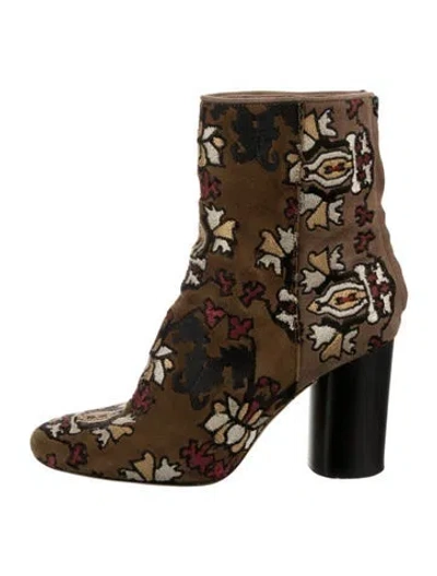 Pre-owned Isabel Marant Suede Floral Print Boots In Brown